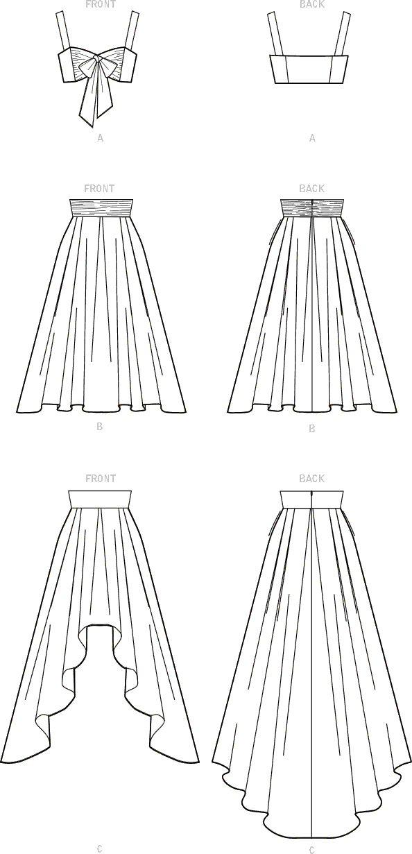 McCall's Pattern M8152 #PearlMcCalls Misses Top and Skirts 8152 Line Art From Patternsandplains.com