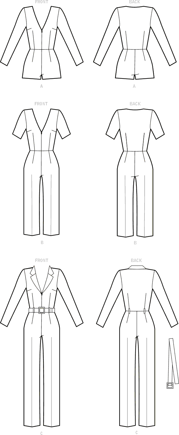 McCall's Pattern M8153 #DelanceyMcCalls Misses Romper Jumpsuit and Belt 8153 Line Art From Patternsandplains.com