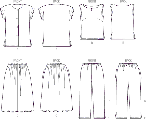 McCall's Pattern M8159 #CherylMcCalls Womens Side Slit Shirt Top Skirt and Pants 8159 Line Art From Patternsandplains.com