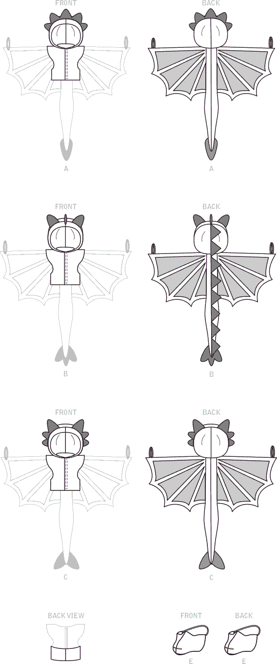 McCall's Pattern M8225 Kids Dragon Cape and Mask 8225 Line Art From Patternsandplains.com