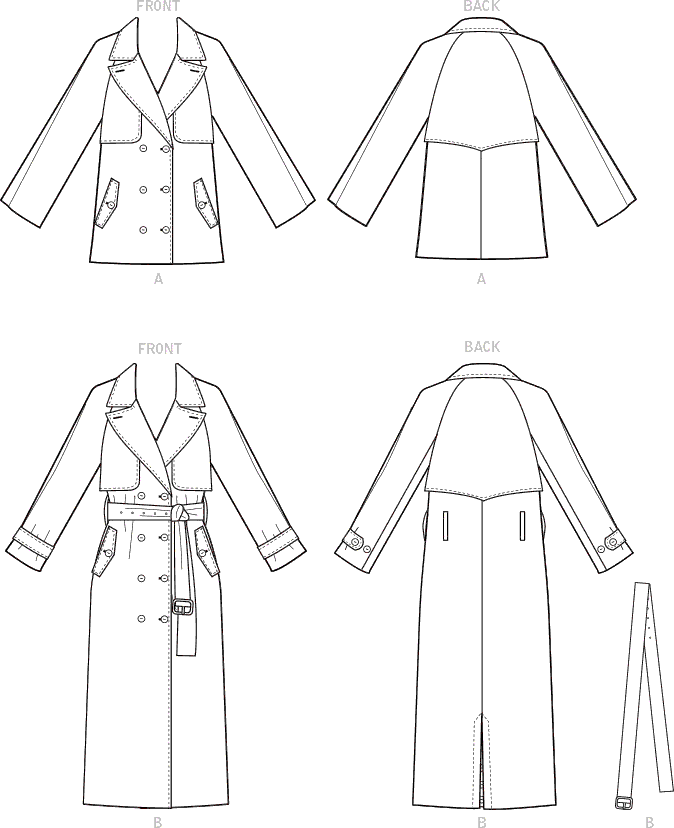 McCall's Pattern M8246 Misses Jacket Coat and Belt 8246 Line Art From Patternsandplains.com