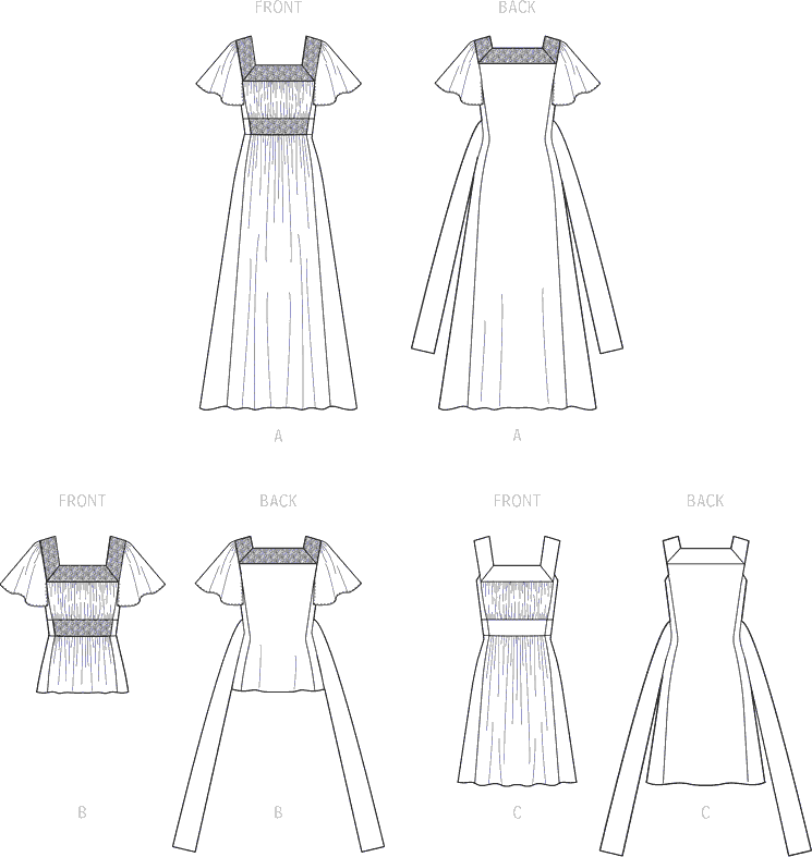 McCall's Pattern M8258 Misses Dresses and Top 8258 Line Art From Patternsandplains.com