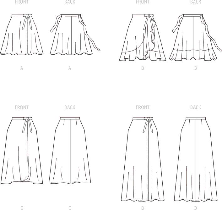 McCall's Pattern M8259 Misses Skirts 8259 Line Art From Patternsandplains.com