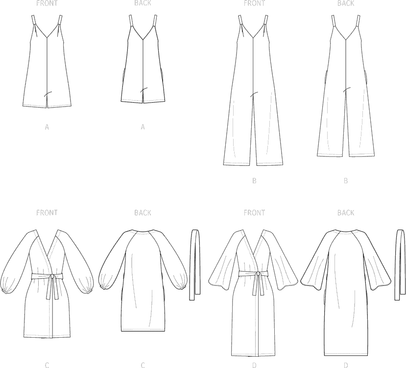 McCall's Pattern M8261 Misses Romper Jumpsuit Robe with Sash 8261 Line Art From Patternsandplains.com
