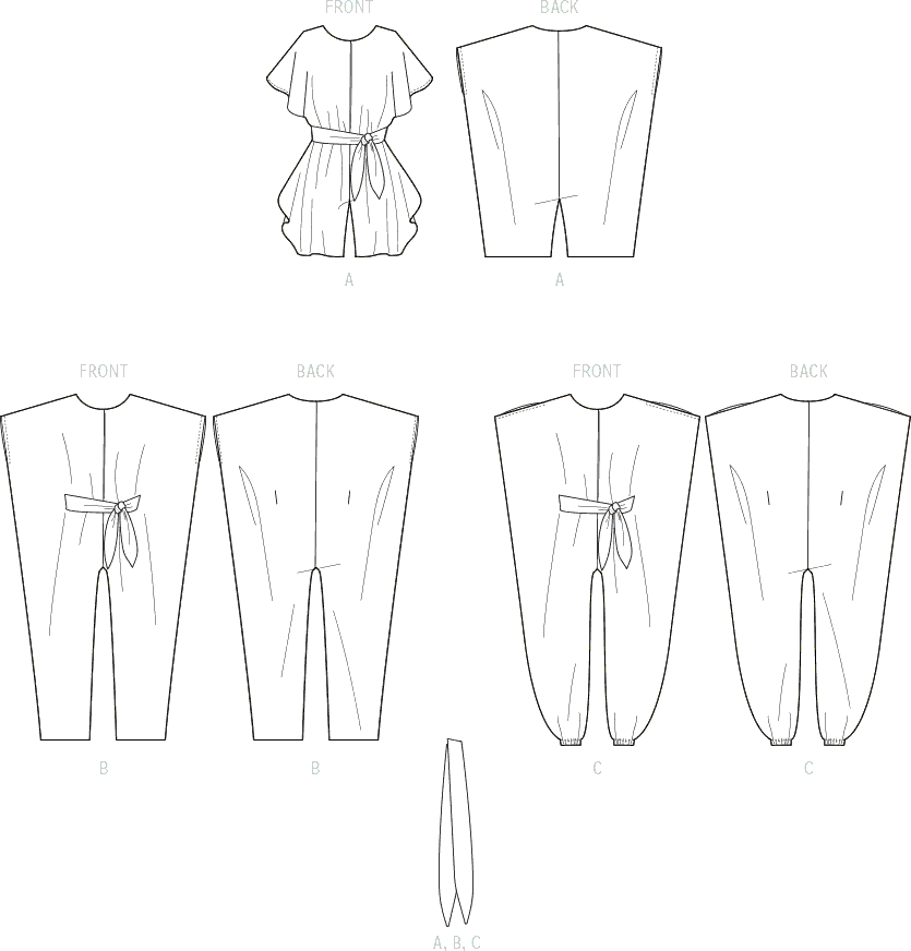 McCall's Pattern M8314 Misses Romper Jumpsuits and Sash 8314 Line Art From Patternsandplains.com