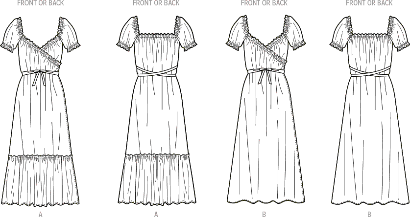 McCall's Pattern M8358 Misses Vintage Wrap Dress by Laura Ashley 8358 Line Art From Patternsandplains.com