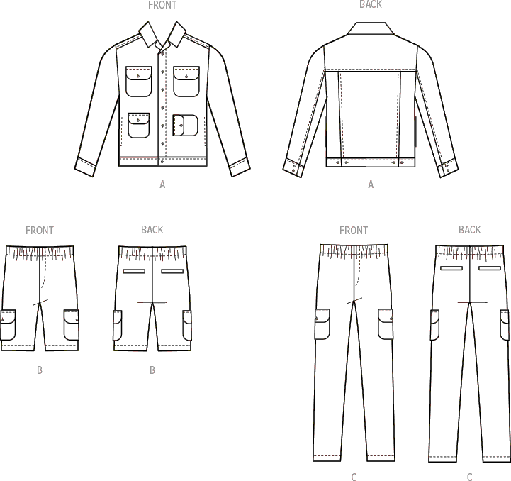 McCall's Pattern M8393 Mens Jacket Shorts and Pants 8393 Line Art From Patternsandplains.com