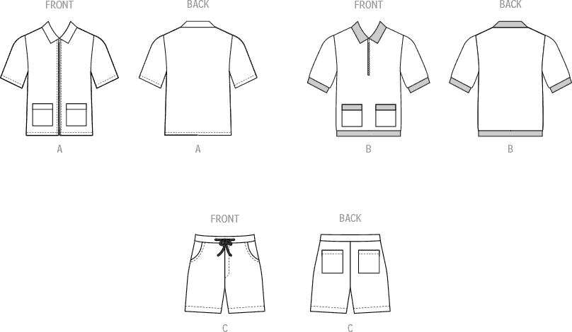 McCall's Pattern M8414 Mens Knit Shirts and Shorts 8414 Line Art From Patternsandplains.com