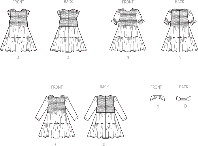 McCall's Pattern M8417 Childrens Dress with Sleeve Variations and Headband by Laura Ashley 8417 Line Art From Patternsandplains.com