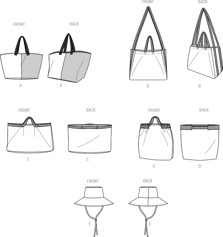McCall's Pattern M8419 Tote Bags and Hat 8419 Line Art From Patternsandplains.com