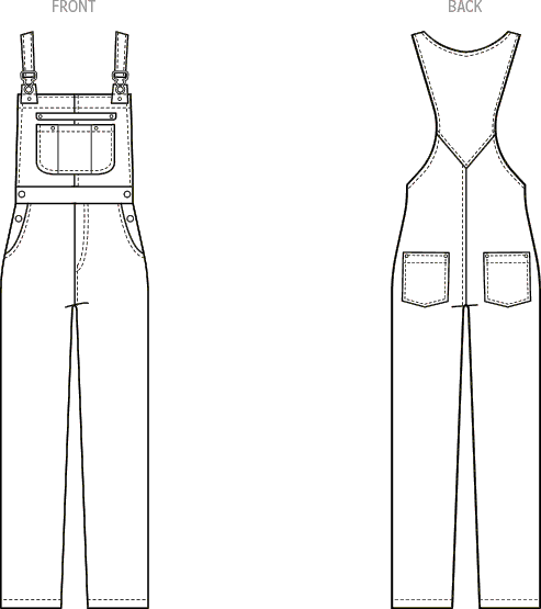 McCall's Pattern M8437 Misses Overalls by Brandi Joan 8437 Line Art From Patternsandplains.com