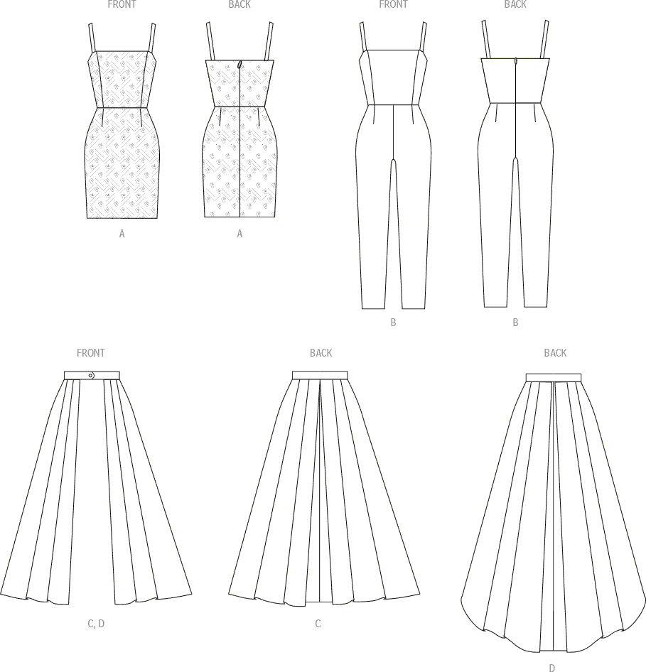 McCall's Pattern M8450 Misses and Womens Dress Jumpsuit and Overskirt 8450 Line Art From Patternsandplains.com