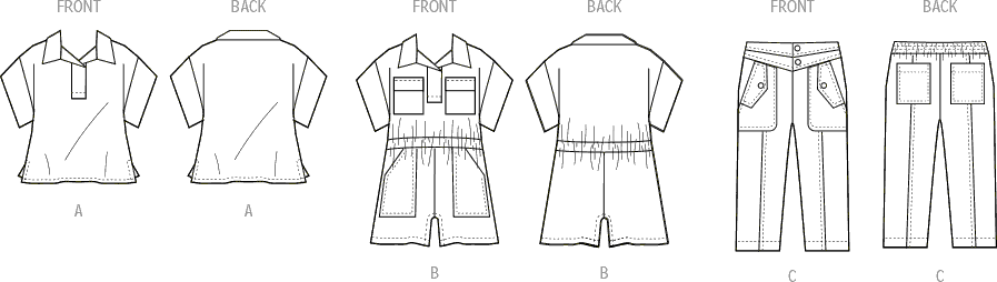 McCall's Pattern M8461 Toddlers Top Romper and Pants 8461 Line Art From Patternsandplains.com