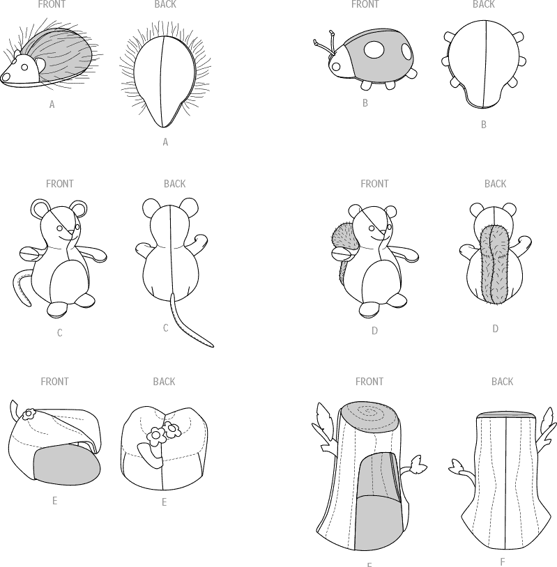 McCall's Pattern M8469 Plush Animals With Leaf and Tree Houses by Carla Reiss Design 8469 Line Art From Patternsandplains.com