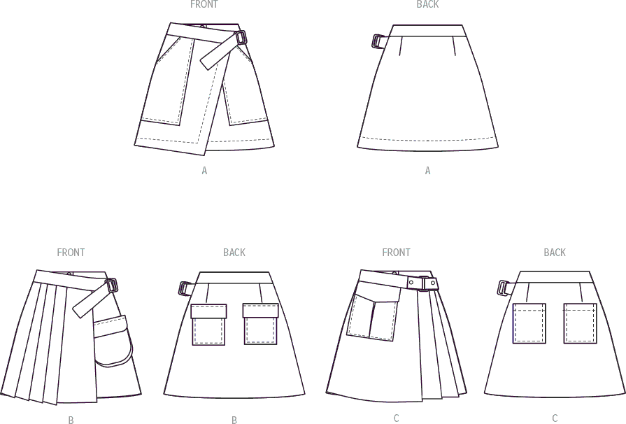 McCall's Pattern M8479 Misses Wrap Skirts 8479 Line Art From Patternsandplains.com