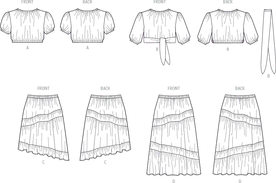 McCall's Pattern M8483 Womens Tops and Skirts 8483 Line Art From Patternsandplains.com