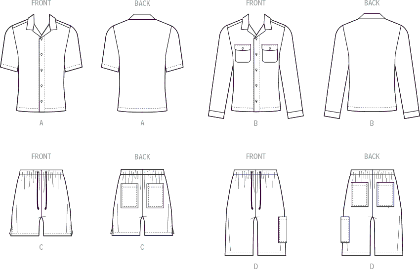 McCall's Pattern M8486 Mens Shirts and Shorts 8486 Line Art From Patternsandplains.com