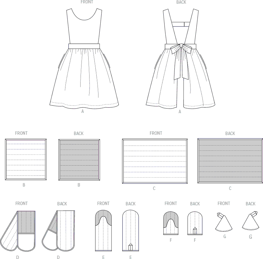 McCall's Pattern M8494 Misses Apron and Kitchen Accessories 8494 Line Art From Patternsandplains.com