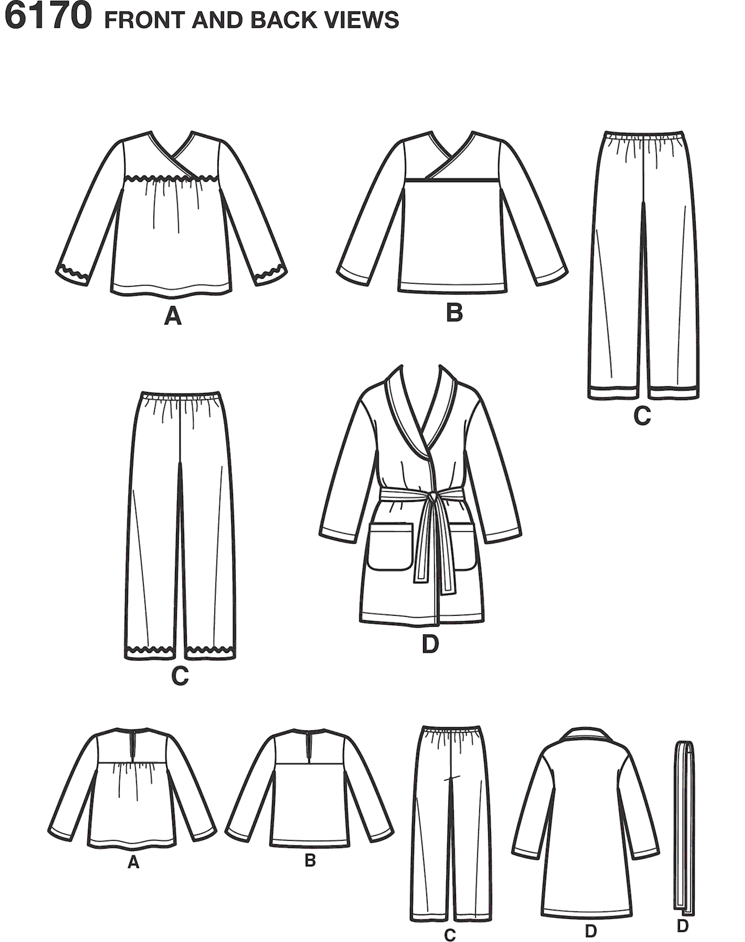 New Look Pattern 6170 Toddlers and Childs Pajamas Line Art From Patternsandplains.com