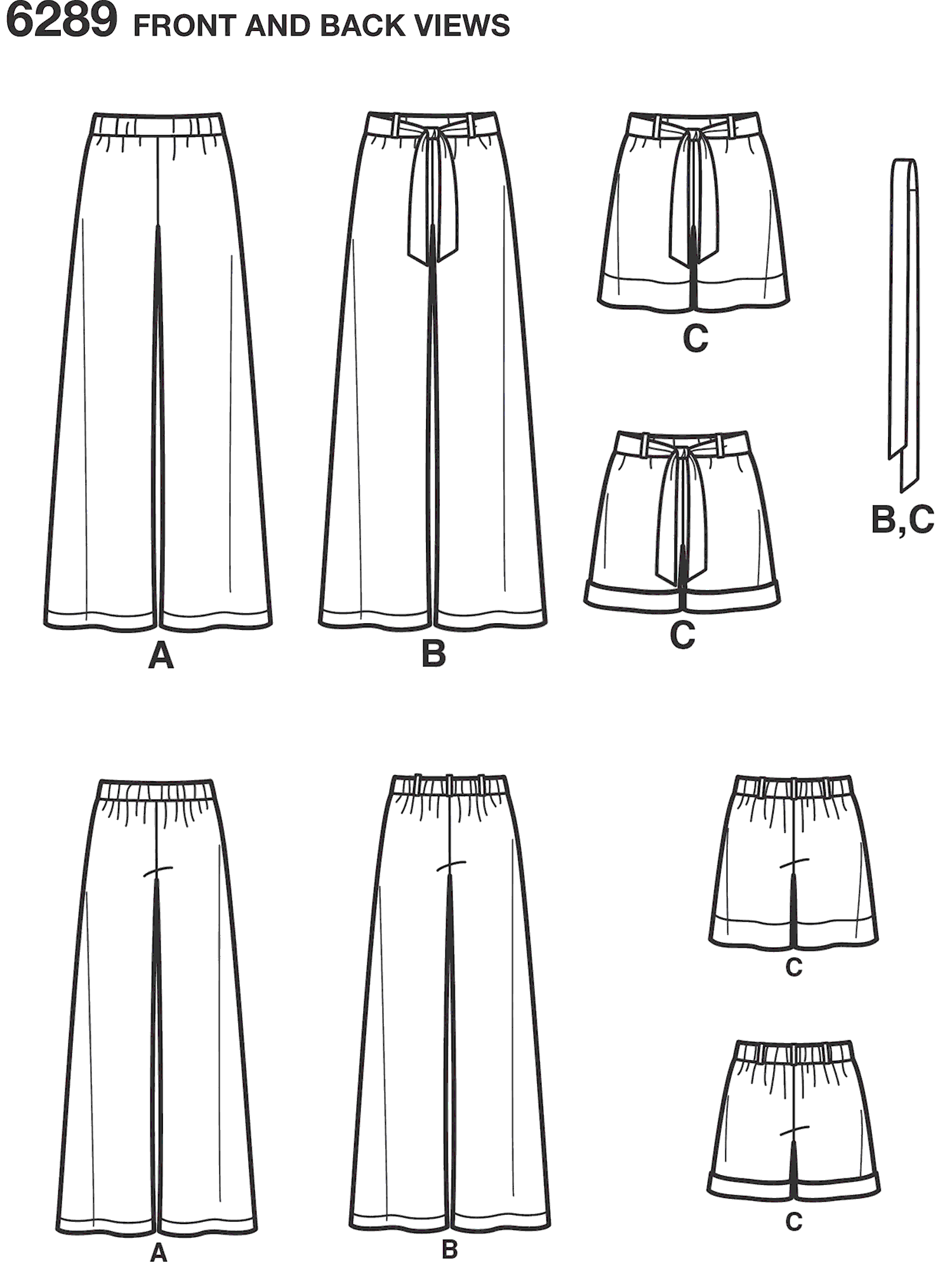 New Look Pattern 6289 Misses Pull on Pants or Shorts and Tie Belt Line Art From Patternsandplains.com
