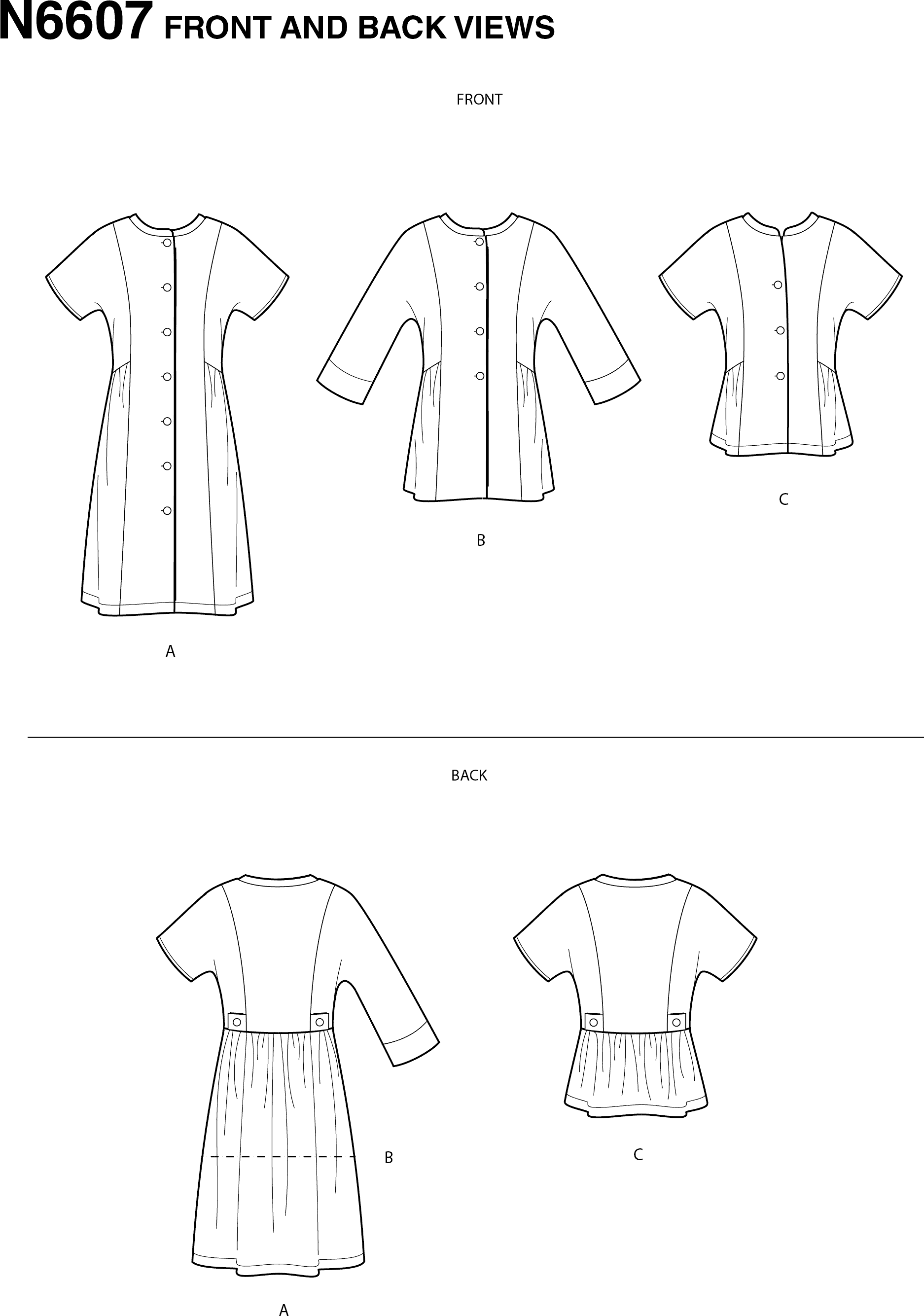 New Look Sewing Pattern N6607 Misses Mini Dress Tunic and Top 6607 Line Art From Patternsandplains.com
