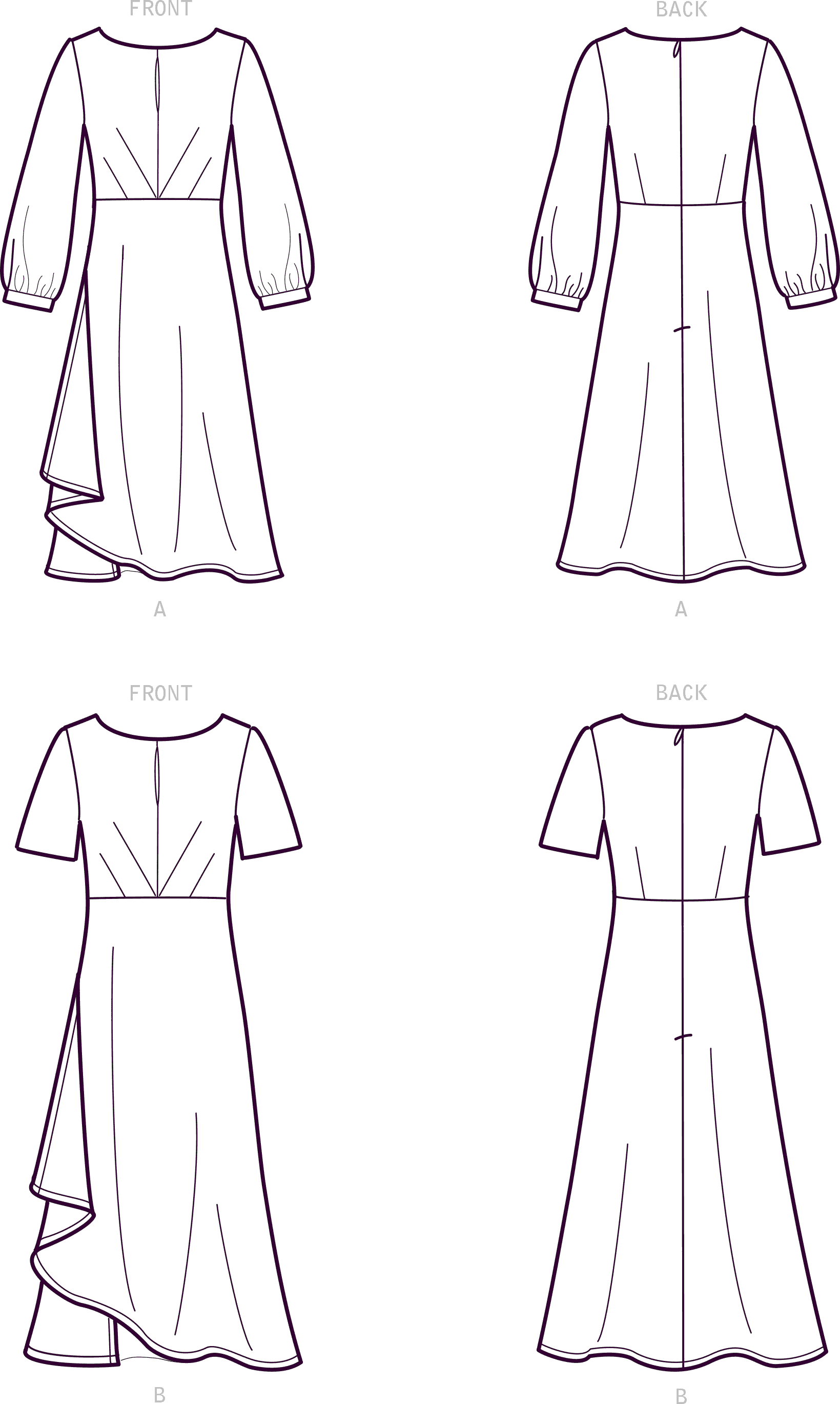 New Look Sewing Pattern N6655 Misses Dress In Two Lengths With Sleeve Variations 6655 Line Art From Patternsandplains.com