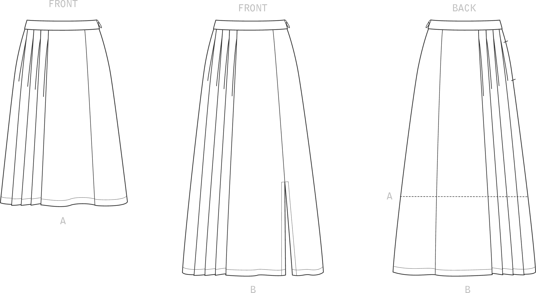 New Look Sewing Pattern N6659 Misses Pleated Skirt With Or Without Front Slit Opening 6659 Line Art From Patternsandplains.com