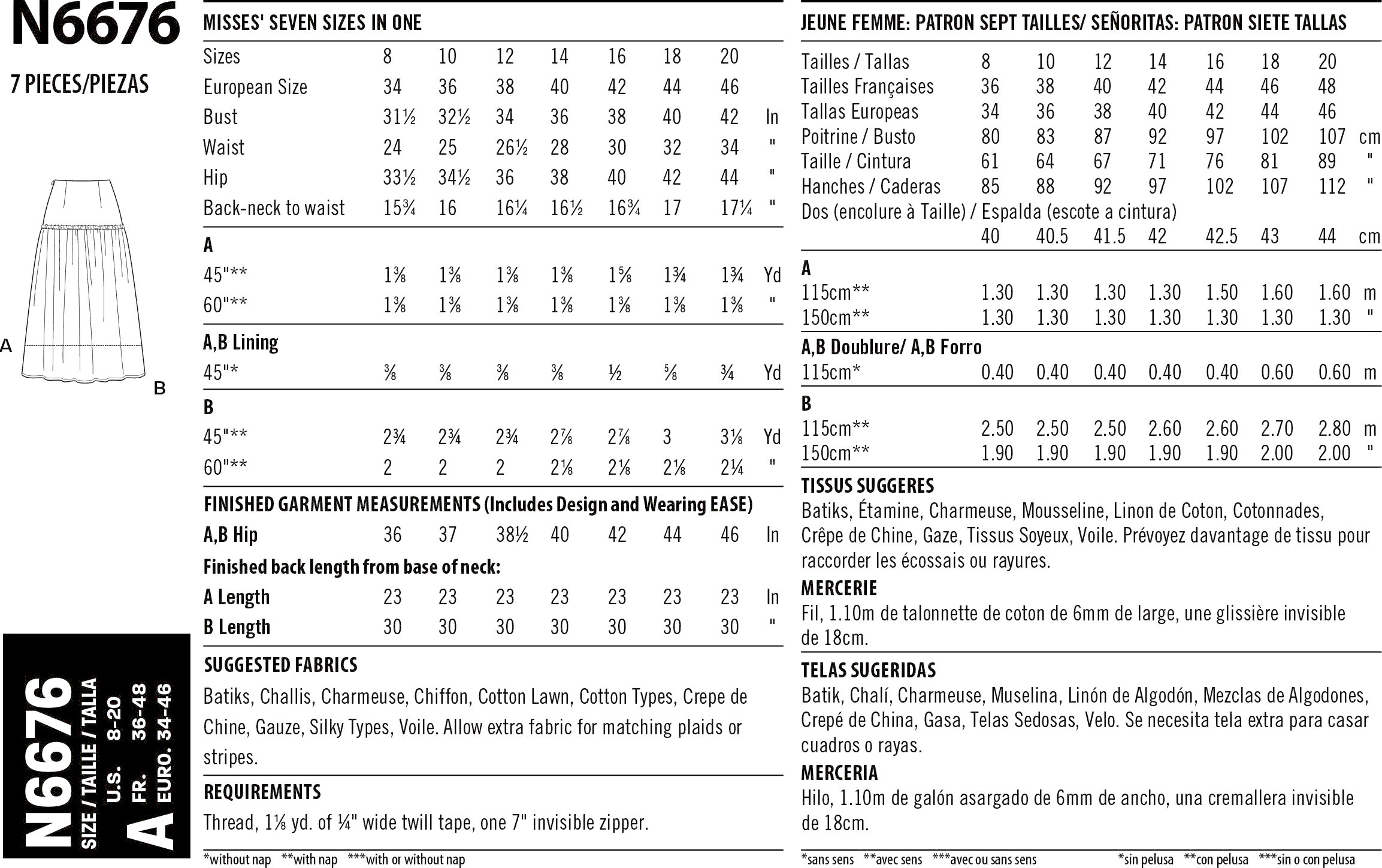 New Look Sewing Pattern N6676 Misses Skirts 6676 Fabric Quantity Requirements From Patternsandplains.com