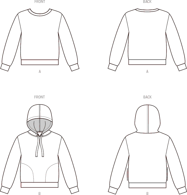 New Look Sewing Pattern N6759 Misses and Mens Sweatshirts 6759 Line Art From Patternsandplains.com