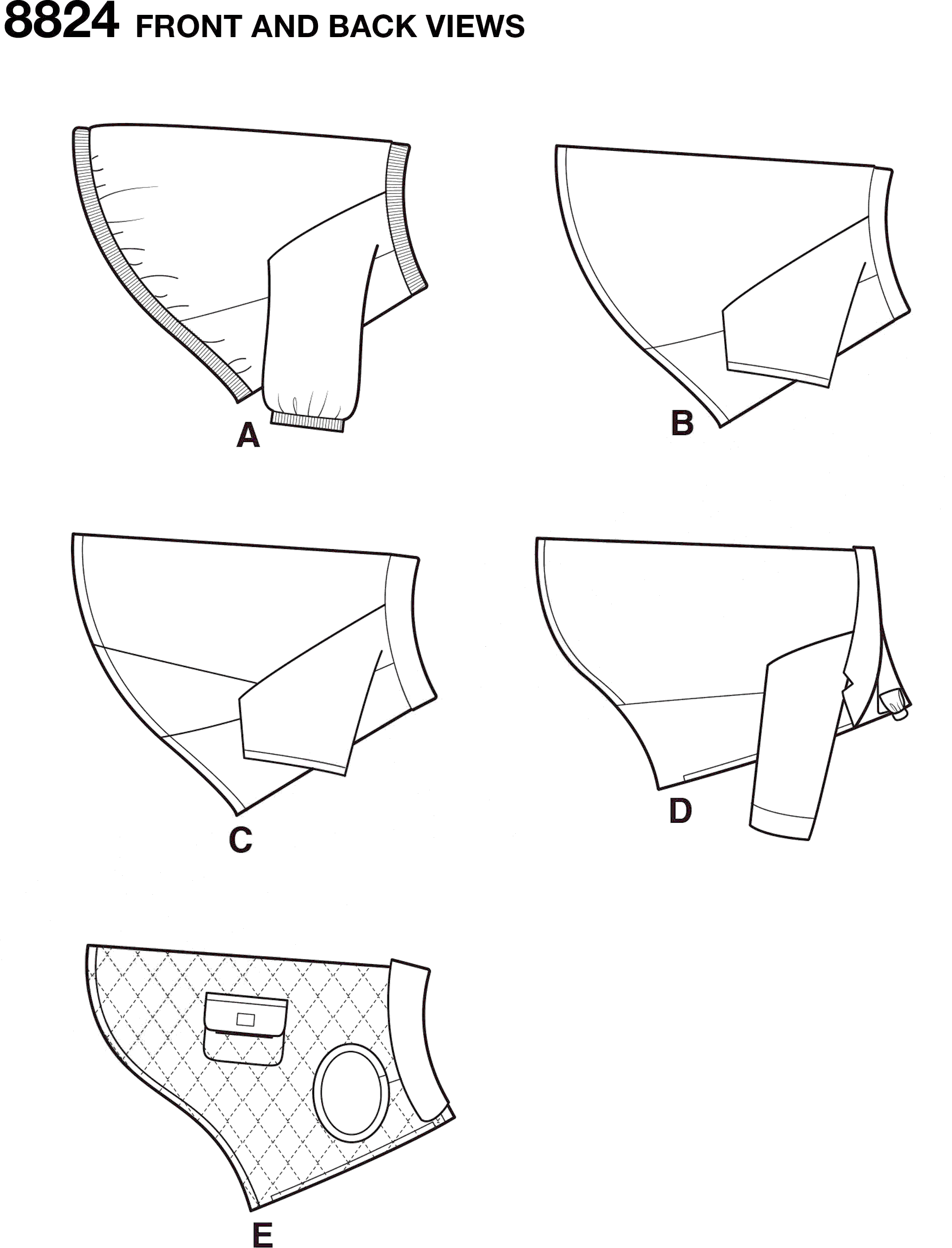 Pattern S8824 Dog Coats in Three Sizes 8824 Line Art From Patternsandplains.com