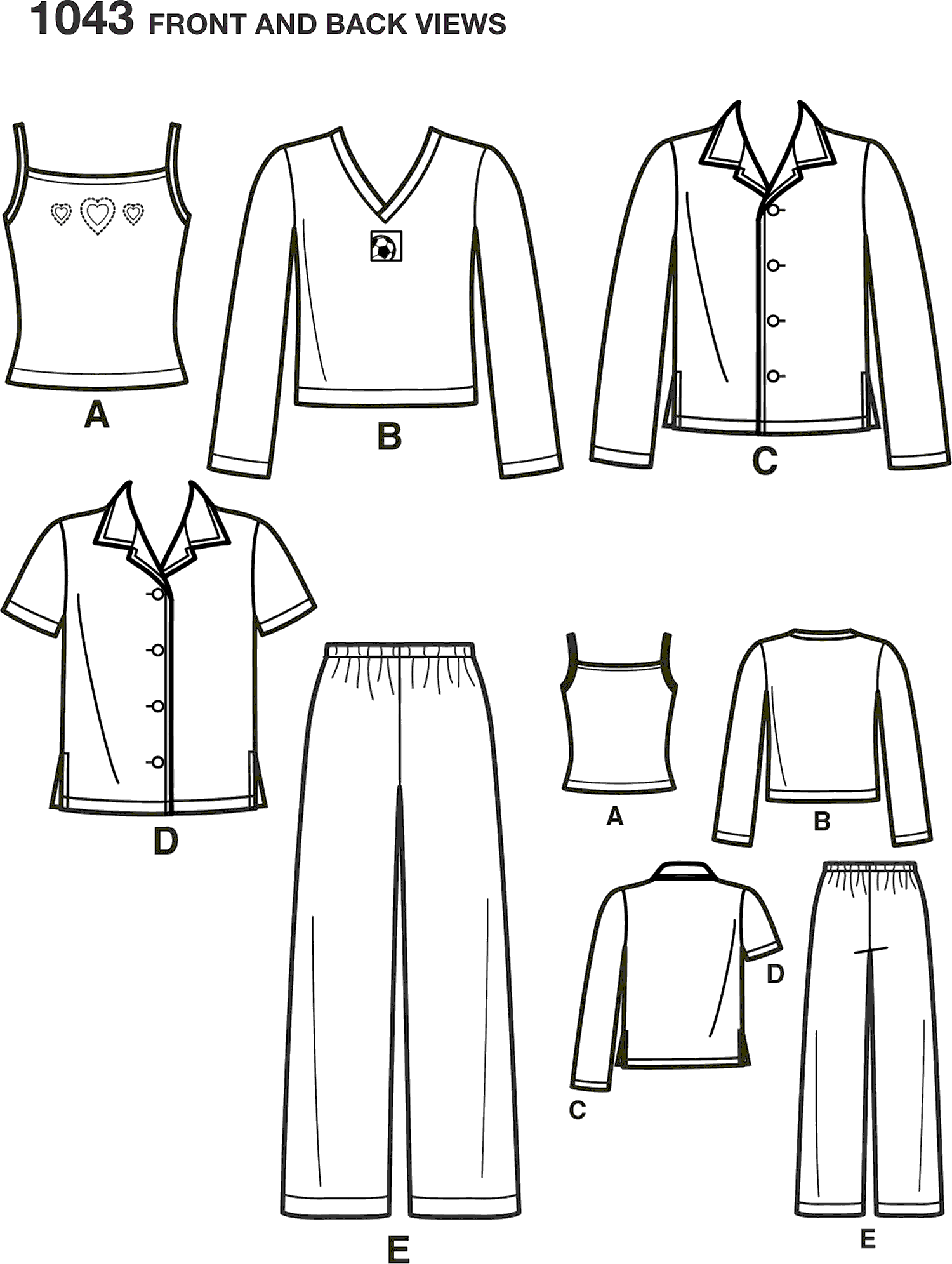 Simplicity Pattern 1043 Childs Girls and Boys Separates Line Art From Patternsandplains.com