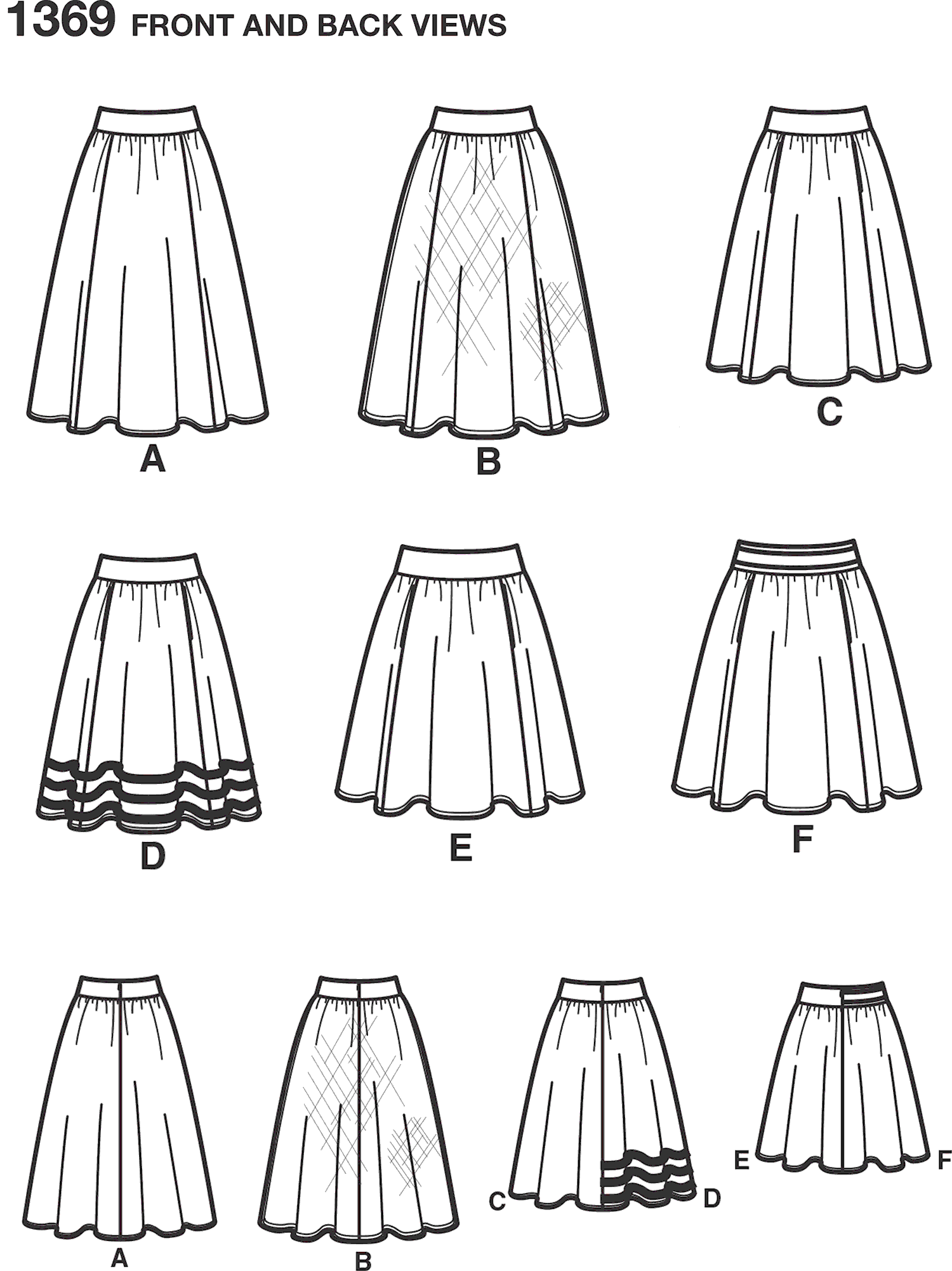 Simplicity Pattern 1369 Womens Skirts in Three Lengths Line Art From Patternsandplains.com