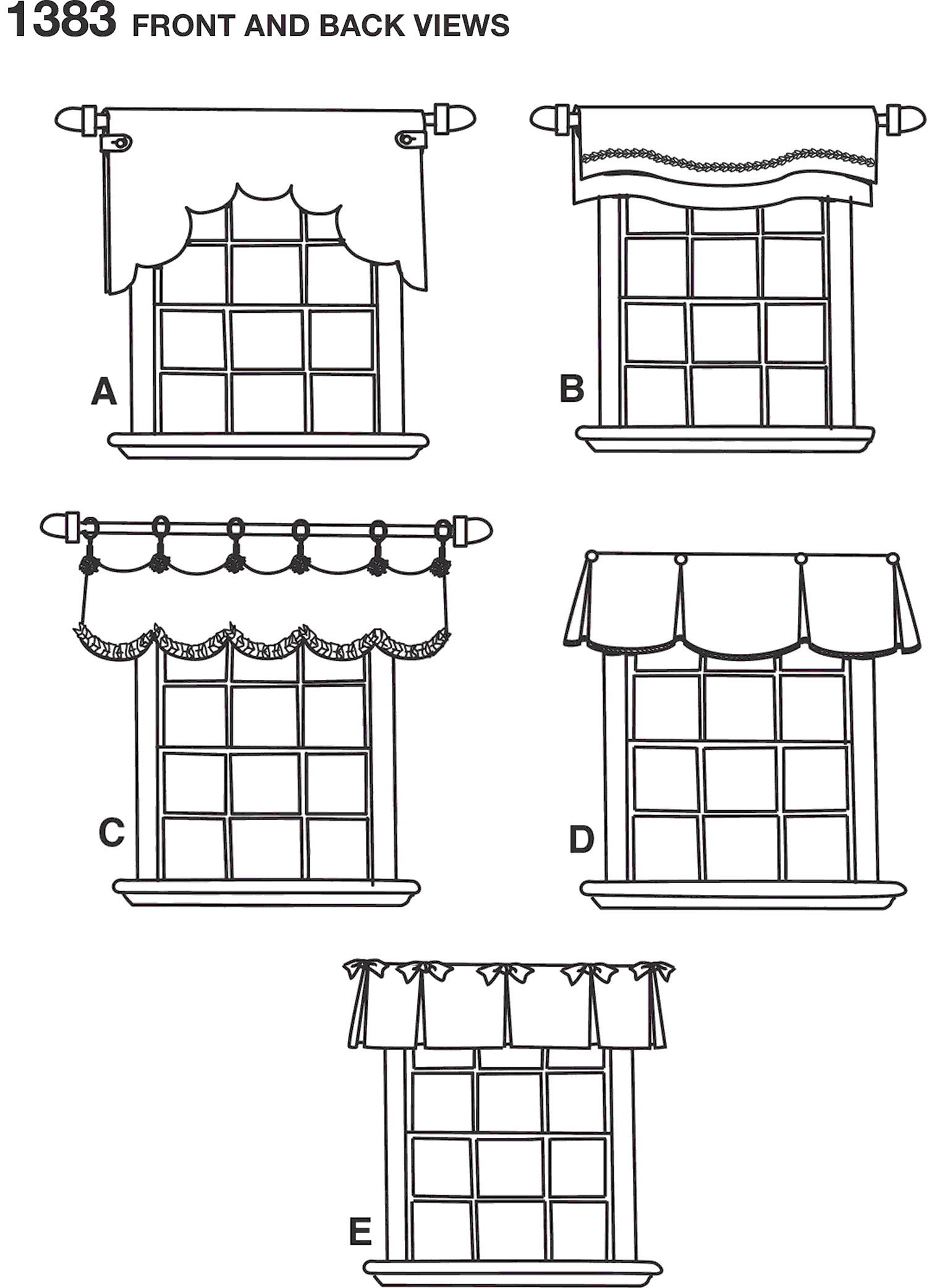 Simplicity Pattern 1383 Valances for 36 to 40 Wide Windows Line Art From Patternsandplains.com