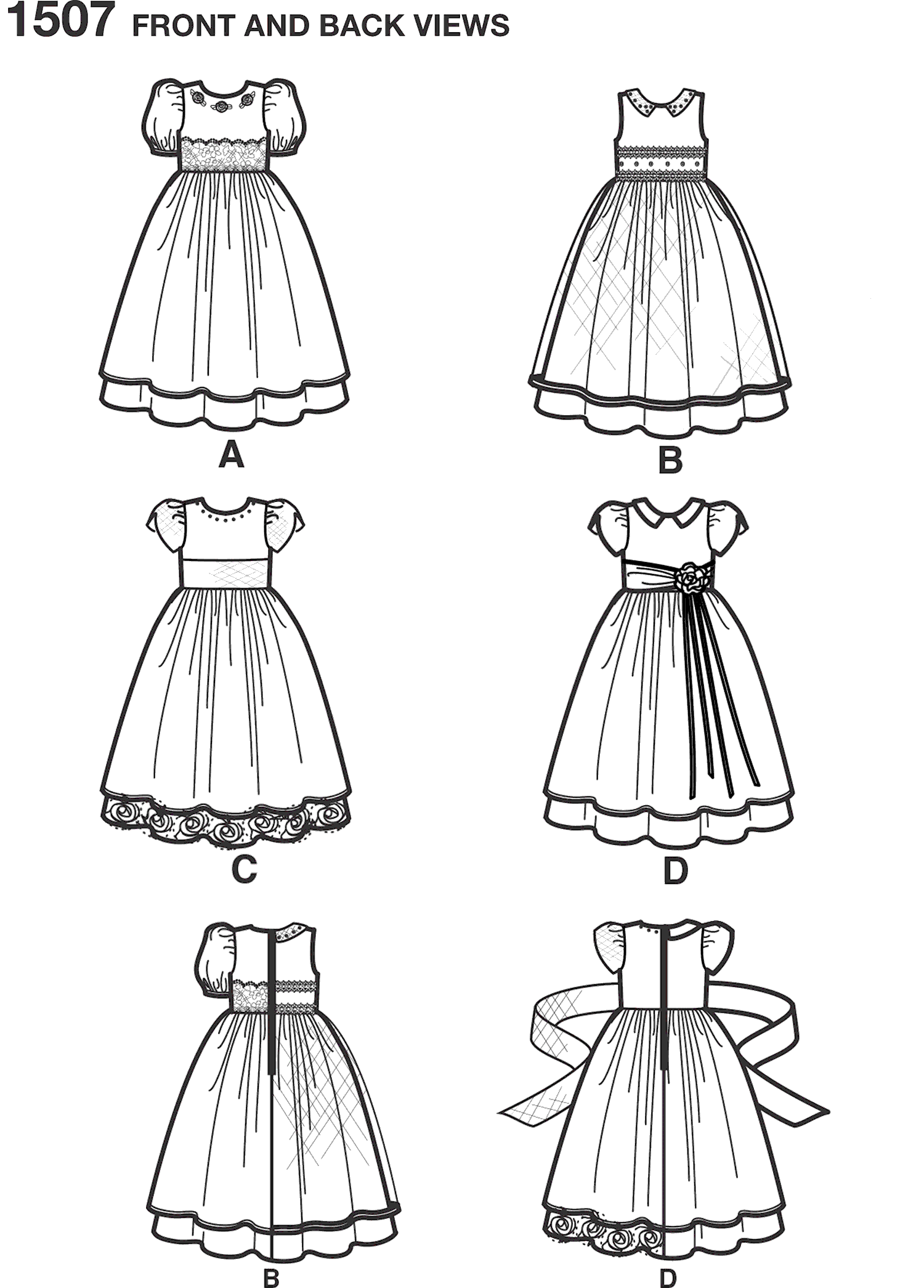 Simplicity Pattern 1507 Toddlers and Childs Special Occasion Dress Line Art From Patternsandplains.com
