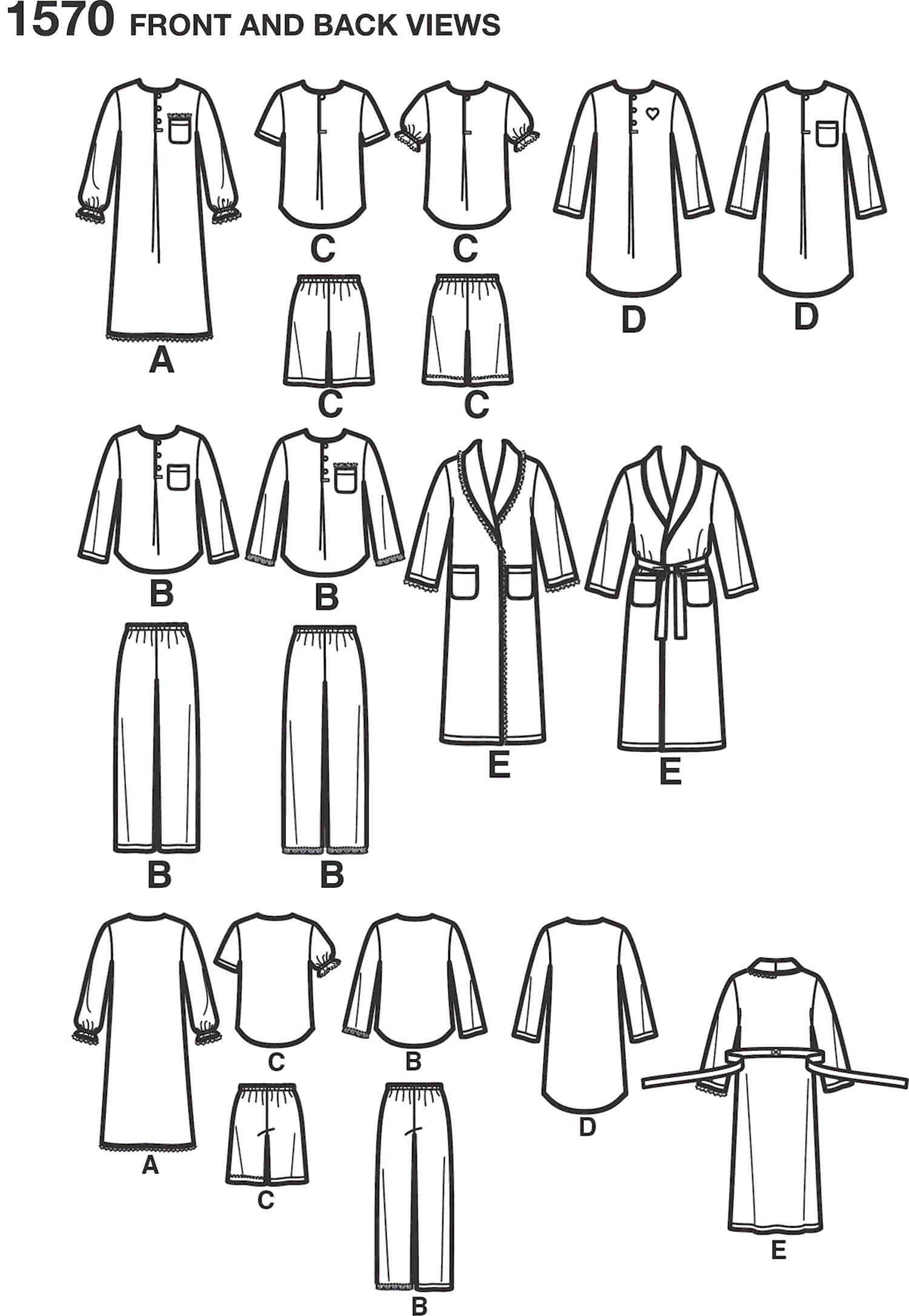 Simplicity Pattern 1570 Childs Girls and Boys Loungewear Line Art From Patternsandplains.com