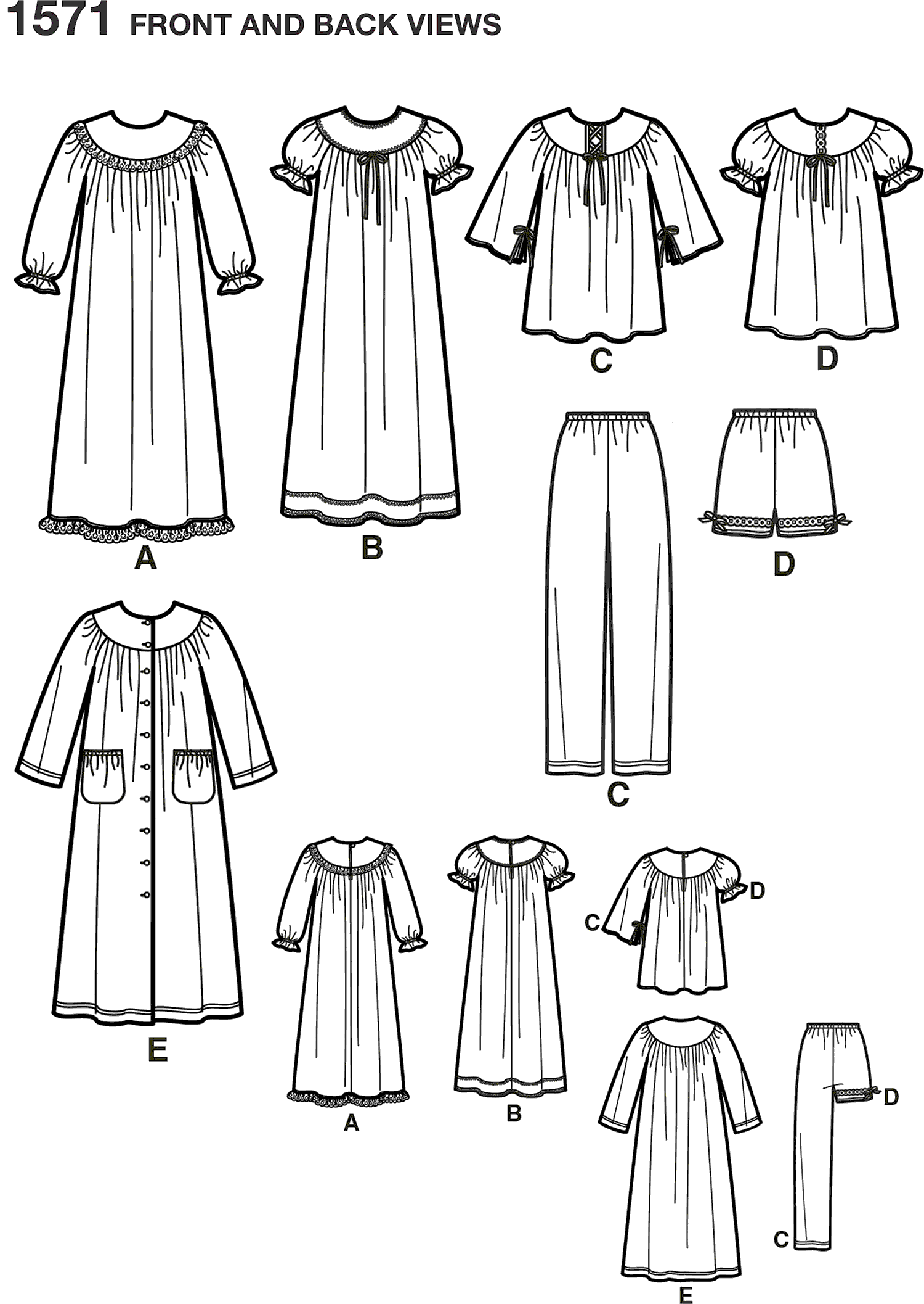 Simplicity Pattern 1571 Childs and Girls Loungewear Separates Line Art From Patternsandplains.com