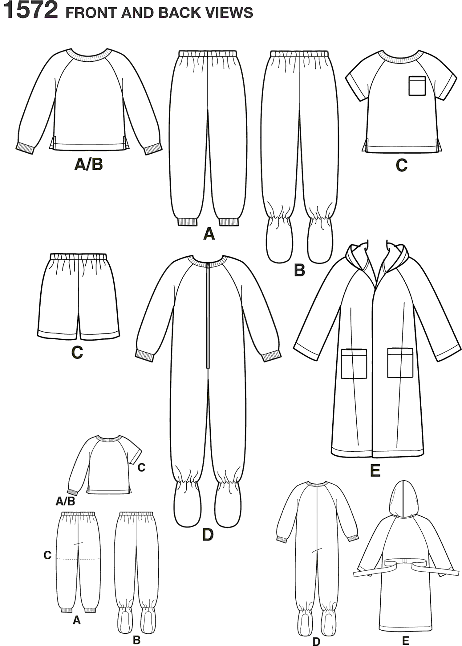 Simplicity Pattern 1572 Toddlers and Childs Sleepwear and Robe Line Art From Patternsandplains.com