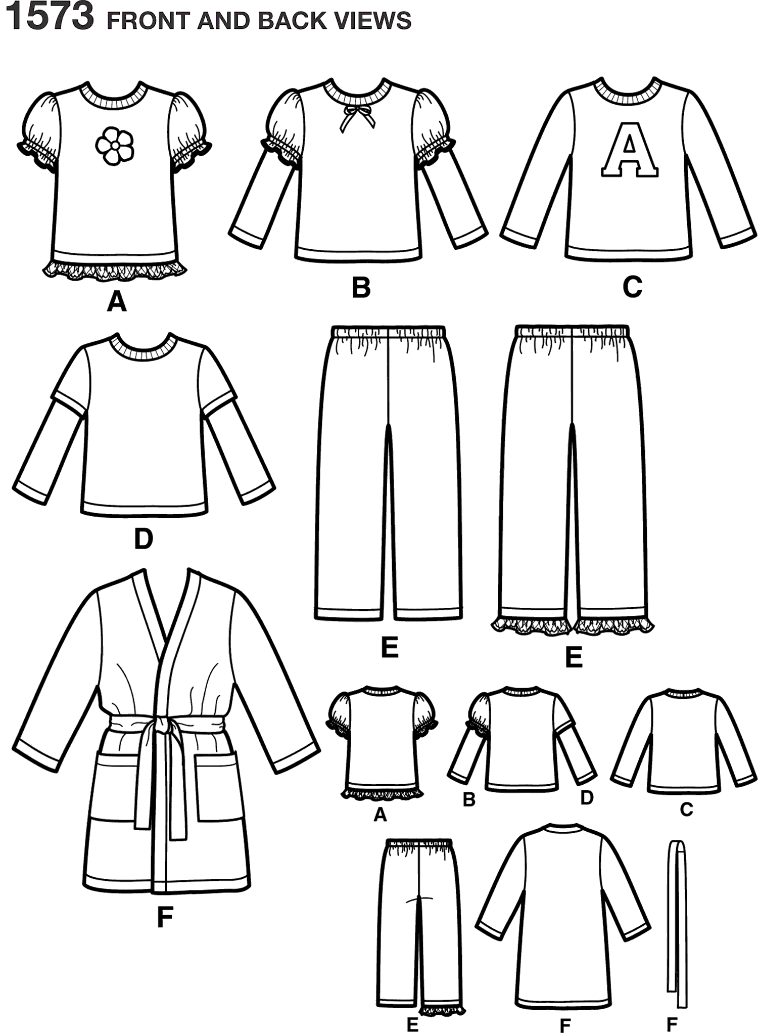 Simplicity Pattern 1573 Toddlers and Childs Loungewear Line Art From Patternsandplains.com