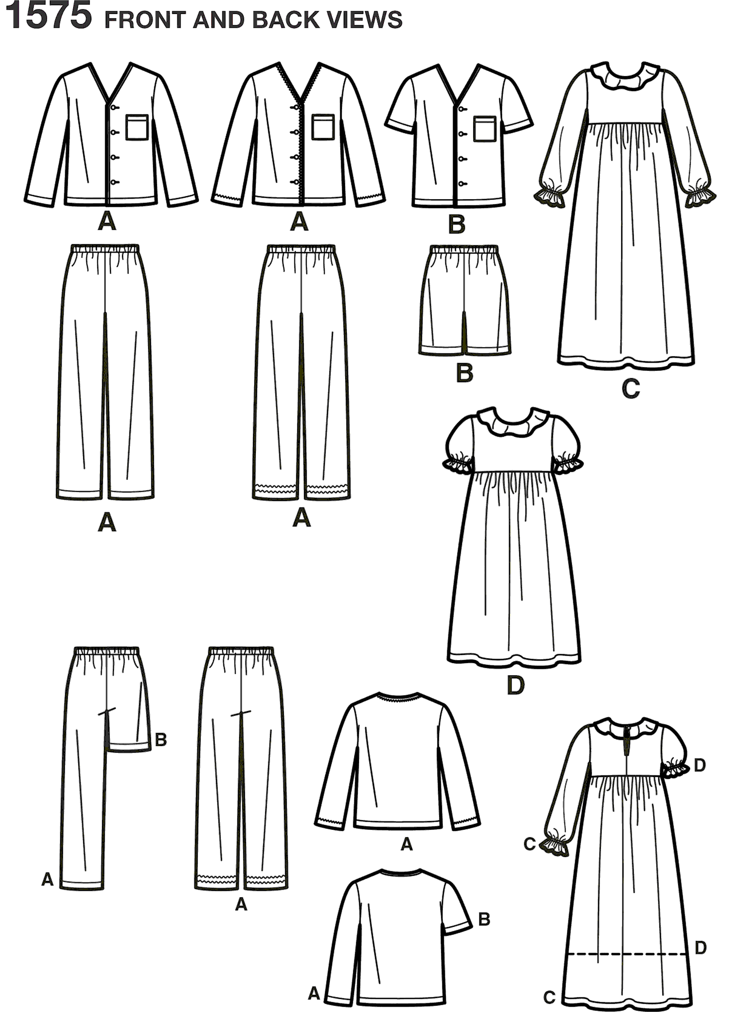 Simplicity Pattern 1575 Childs Girls and Boys Loungewear Line Art From Patternsandplains.com