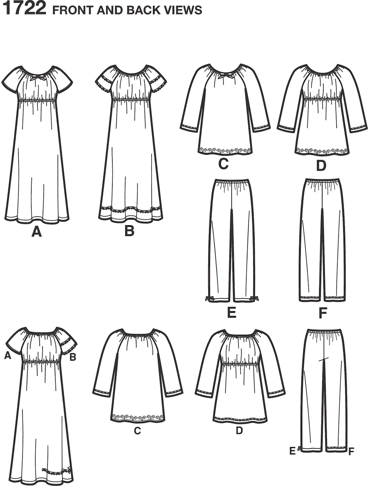 Simplicity Pattern 1722 Learn to Sew Childs and Girls Loungewear Line Art From Patternsandplains.com