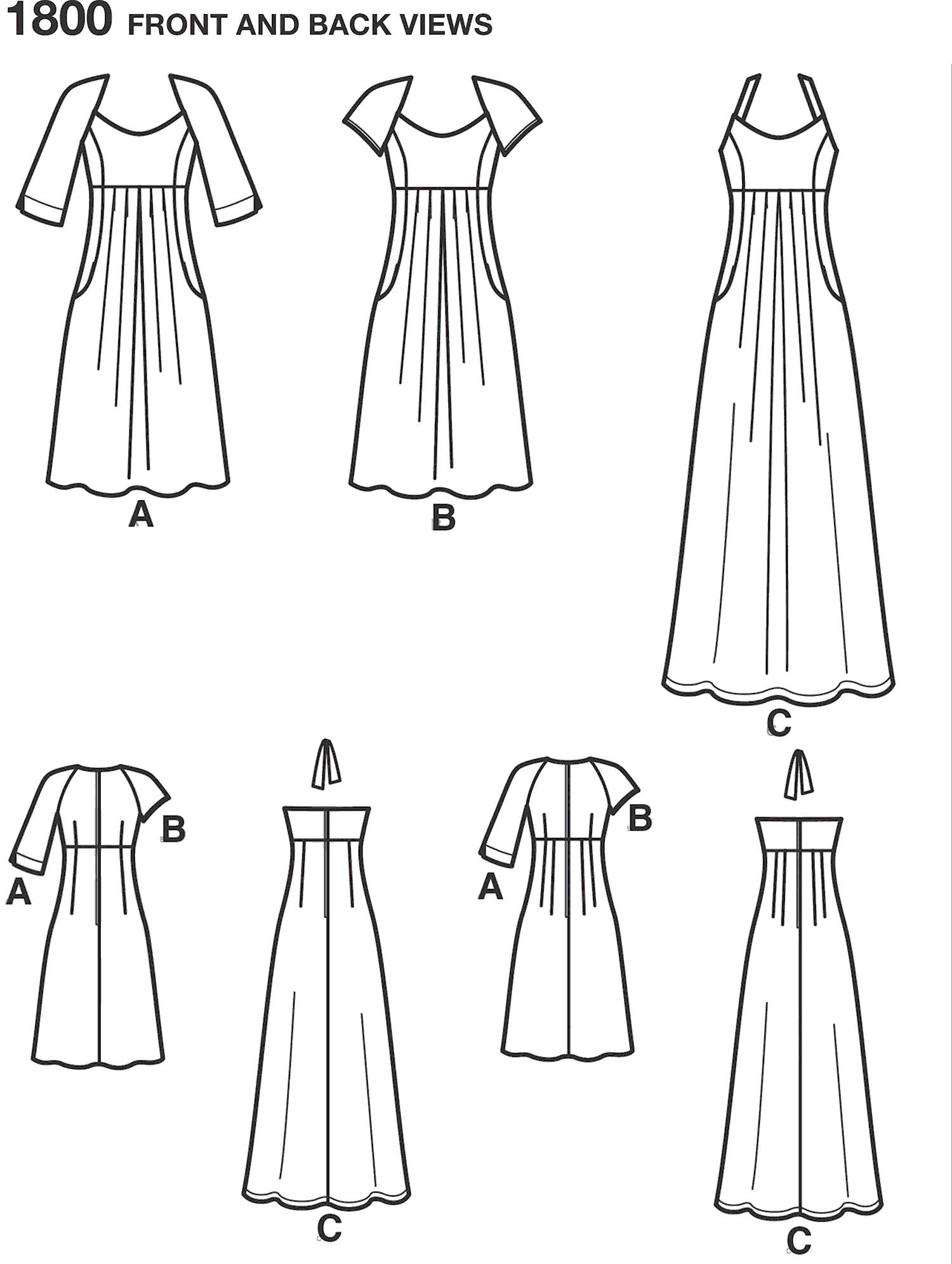 Simplicity Pattern 1800 Womens and Plus Size Amazing Fit Dresses Line Art From Patternsandplains.com