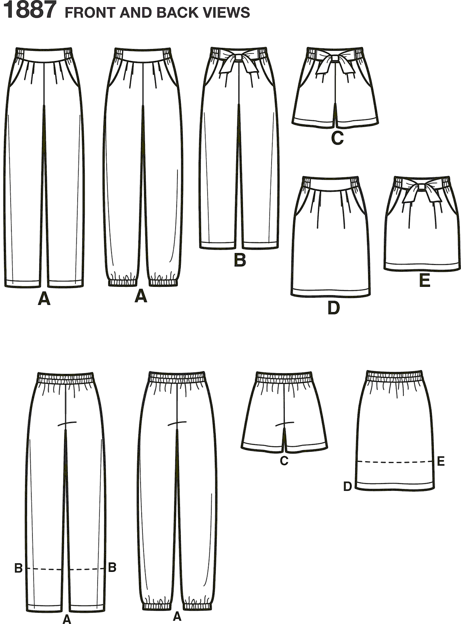 Simplicity Pattern 1887 Womens Trousers and Skirts Line Art From Patternsandplains.com