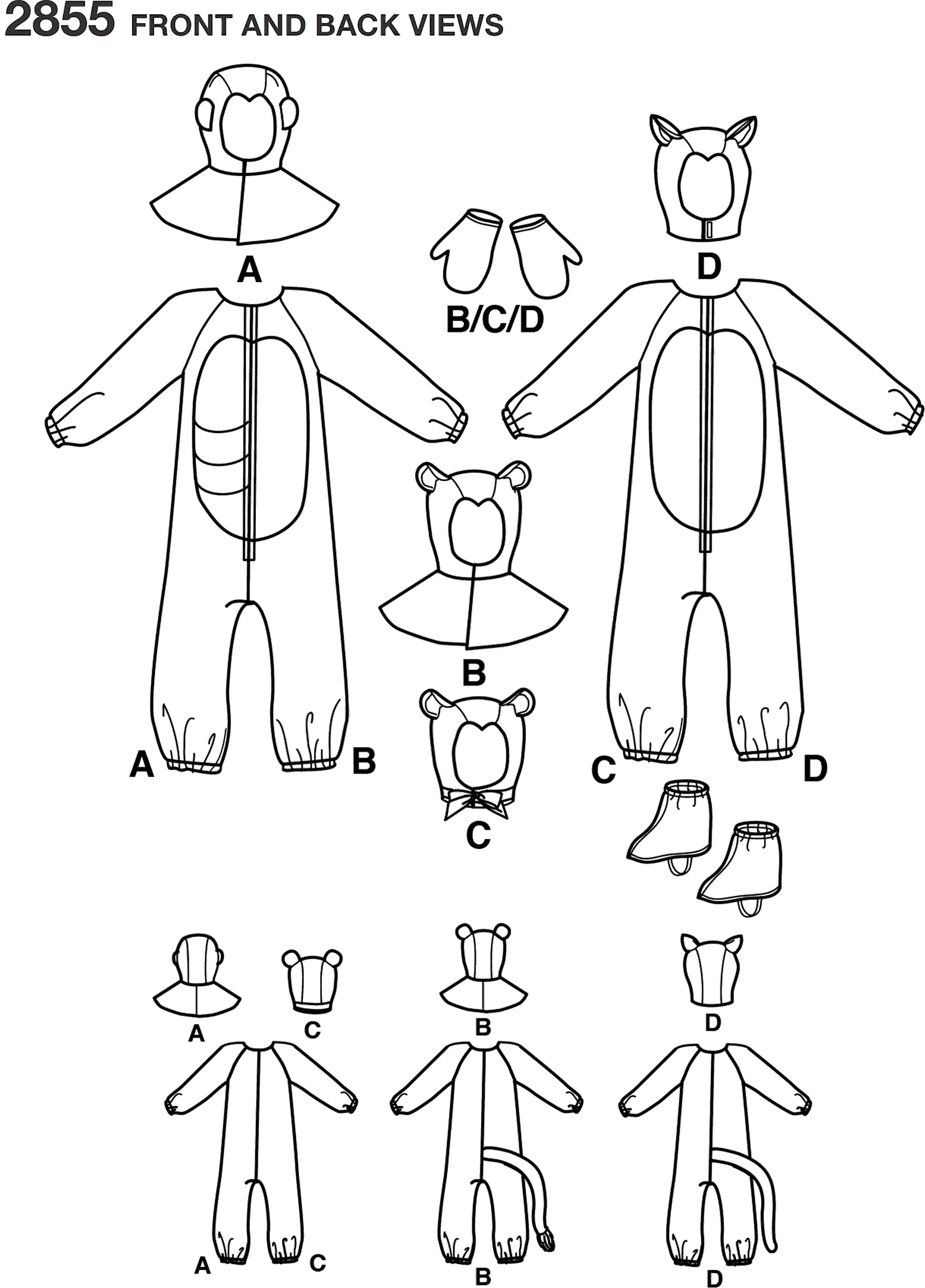 Simplicity Pattern 2855 Child Boy and Girl Costumes Line Art From Patternsandplains.com