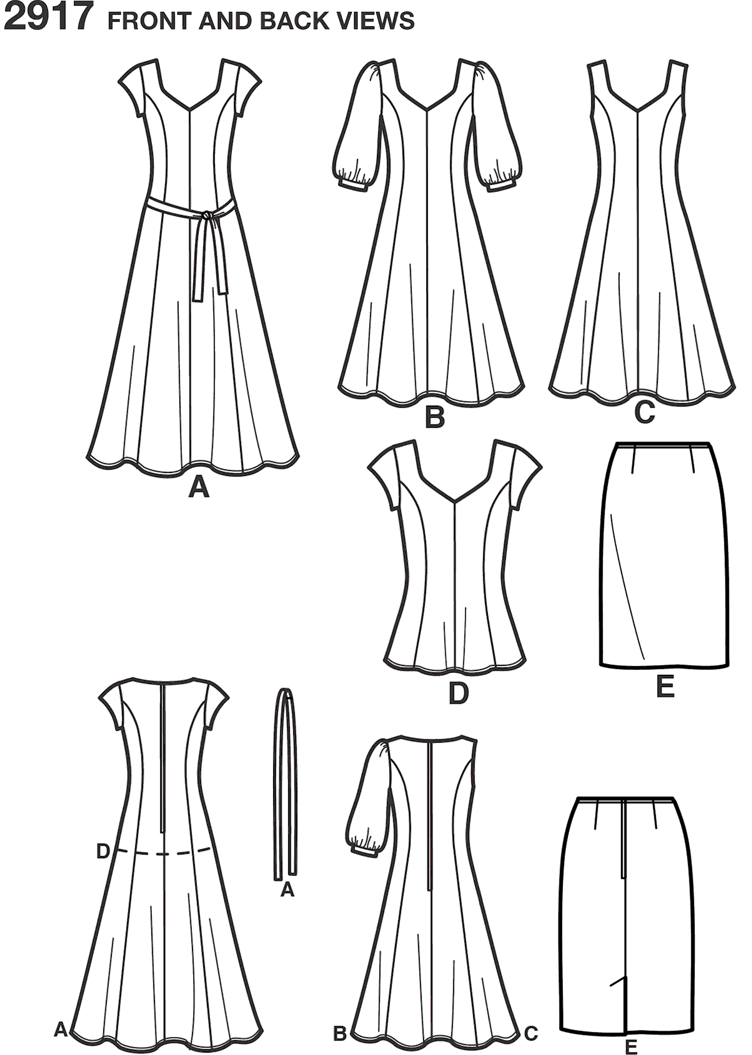 Simplicity Pattern 2917 Womens and Plus Size Dresses Line Art From Patternsandplains.com