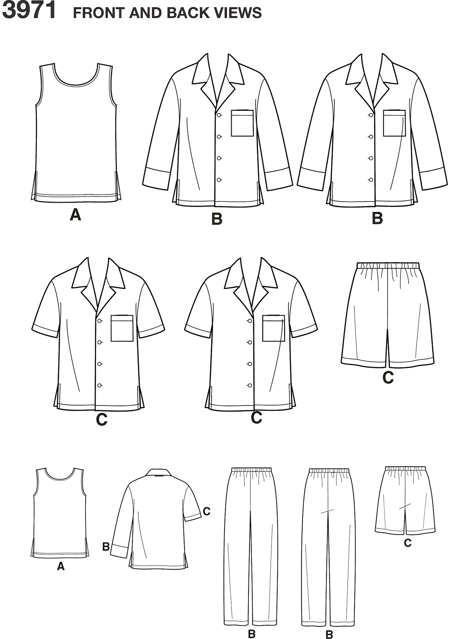 Технические рисунки пижам