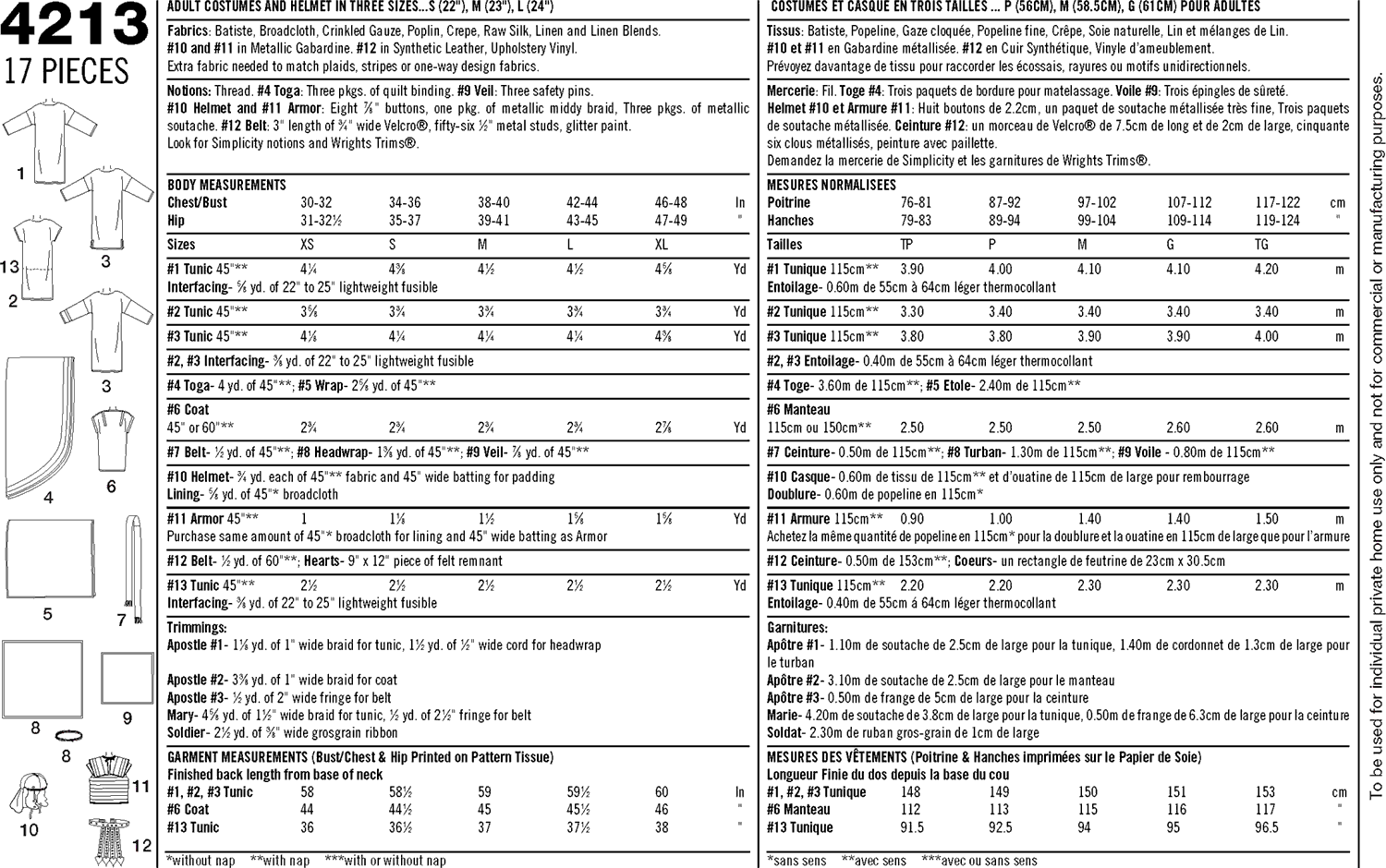Simplicity Pattern 4213 Adult Costumes Fabric Quantity Requirements From Patternsandplains.com