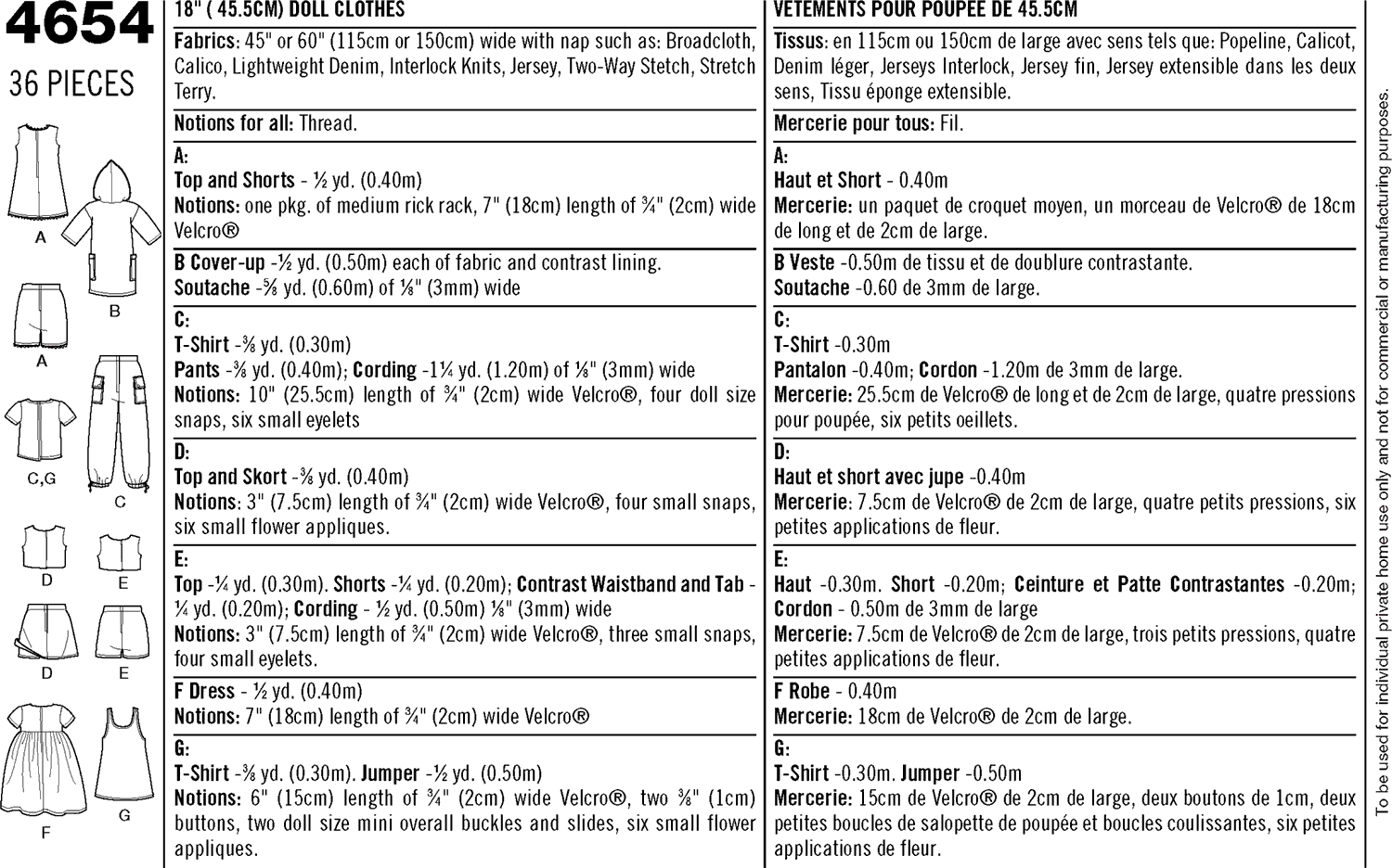 Simplicity Pattern 4654 Doll Clothes Fabric Quantity Requirements From Patternsandplains.com