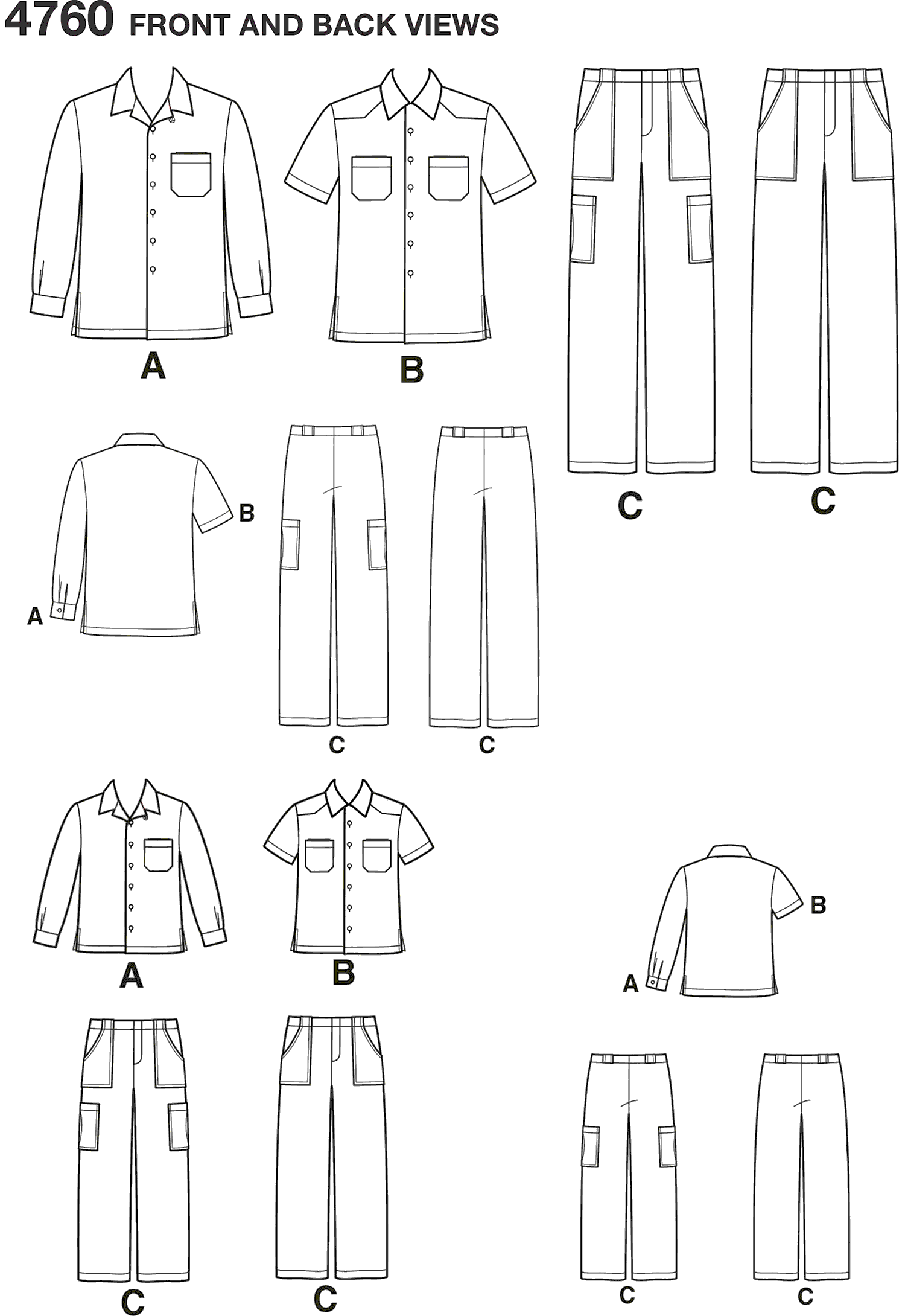 Simplicity Pattern 4760 Boys and Men Shirts and Trousers Line Art From Patternsandplains.com