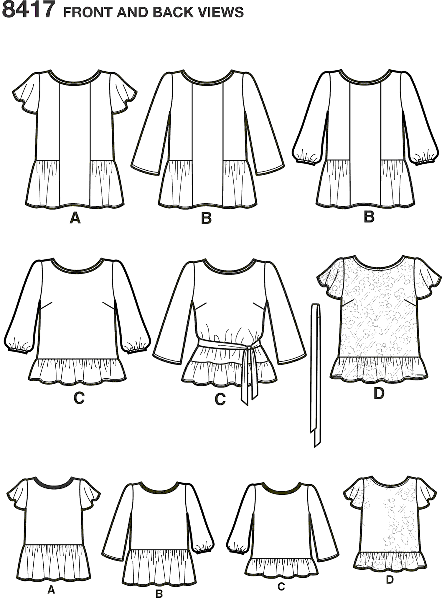 Simplicity Pattern 8417 Womens Pullover Tops with Sleeve and Fabric Variations Line Art From Patternsandplains.com