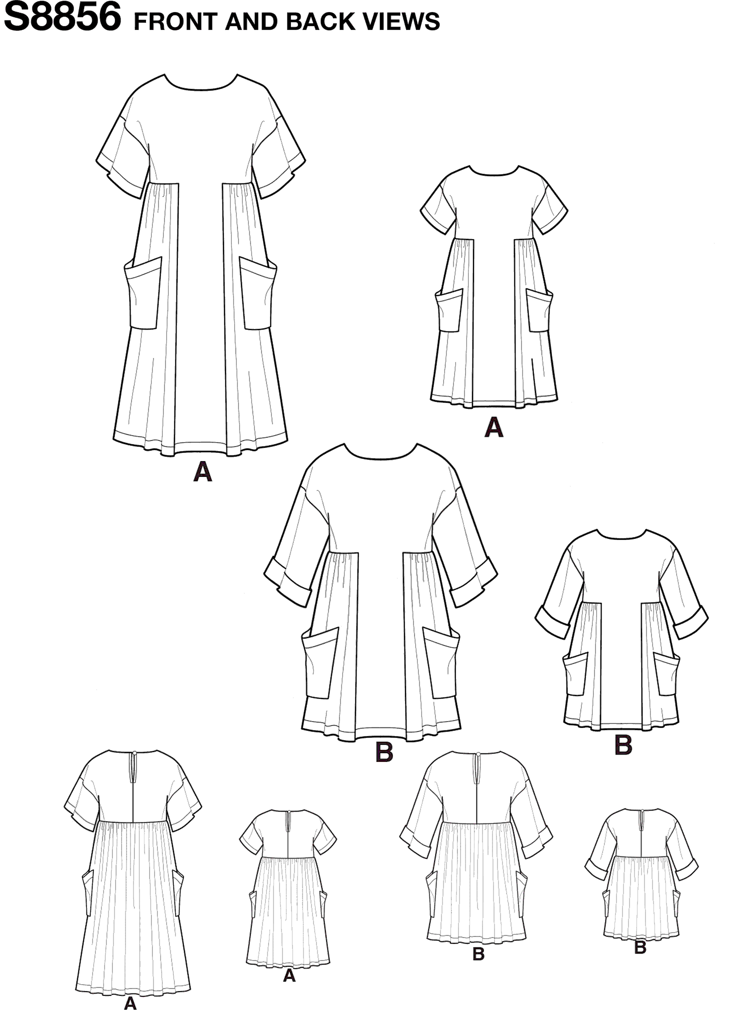 Simplicity Pattern S8856  Childs and Misses Dress and Tunic 8856 Line Art From Patternsandplains.com